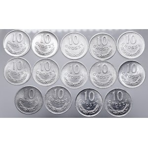 PRL, Zestaw 14 monet 10 groszy z lat 1949-1978