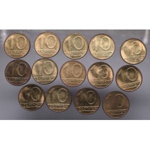 PRL, Zestaw 14 monet 10 złotych 1988-89