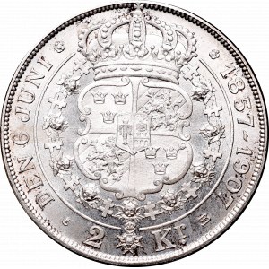 Sweden, Oscar II, 2 krone 1907