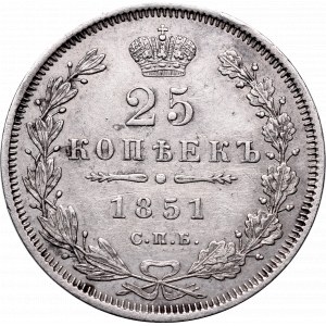 Rosja, Mikołaj I, 25 kopiejek 1851 СПБ ПА, Petersburg