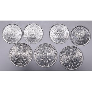 A set of PRL 1 zloty and 5 zloty fisherman coins