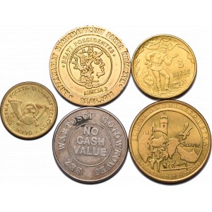 A set of coins and tokens