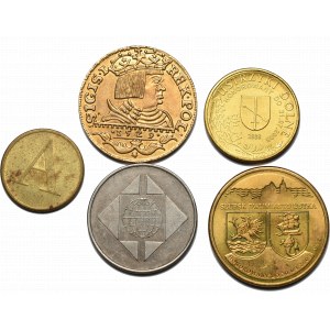 A set of coins and tokens