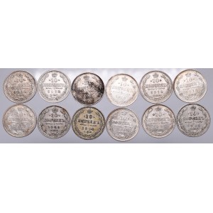 Russia, Set of 12 coins 10 kopecks from 1909-1915