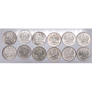 Russia, Set of 12 coins 10 kopecks from 1909-1915