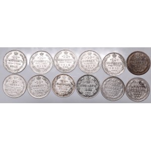 Rosja, Zestaw 12 monet 10 kopiejek z lat 1903-1915