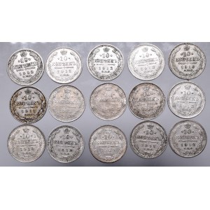 Russia, Set of 15 coins 10 kopecks from 1909-1915