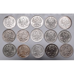 Rosja, Zestaw 15 monet 10 kopiejek z lat 1903-1915
