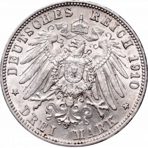 Germany, Wurttemberg, Wilhelm II, 3 mark 1910 F