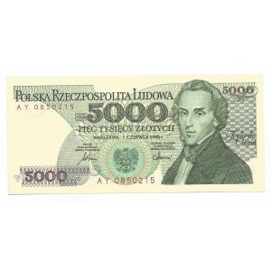 PRL, 5000 złotych 1986 - seria AY