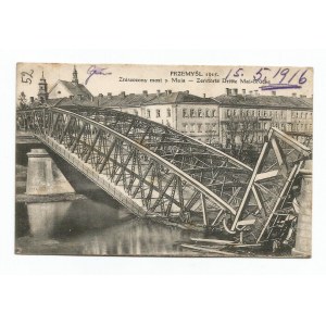 pocztówka - Przemyśl/ Zniszczony most , poczta Żurawica