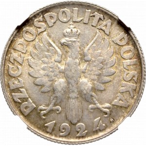 II Rzeczpospolita, 2 złote 1924 (Lit H) Kobieta i kłosy - NGC MS61