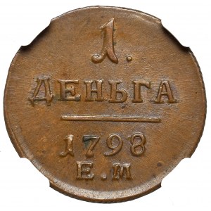 Rosja, Paweł I, Dienga 1797/8 EM - przebitka daty NGC AU58 BN