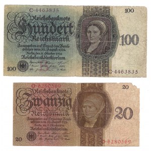 Niemcy, zestaw 20 i 100 marek 1924