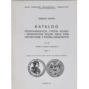 Kopicki, Katalog monet, tom IX, cz 4 446str., Legendy, znaki, gatunki i inne elementy klasyfikacji