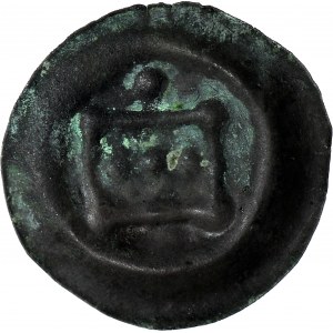 R-, Zakon Krzyżacki, brakteat ok. 1297-1308, Prostokąt z trzema kulkami w środku, powyżej kulka, RZADKI