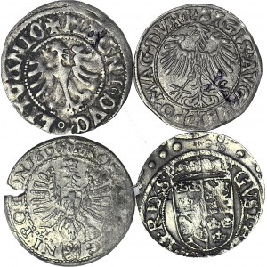 4 szt. zestaw monet, półgrosze, grosz i półtorak