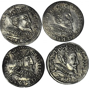 4 szt. zestaw monet, Zygmunt III Waza, trojaki Ryga 1598, 1593, 1595, Wilno 1593
