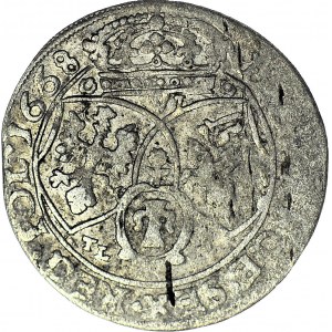 Jan II Kazimierz, Szóstak koronny 1668 TLB, kwiatek między tarczami
