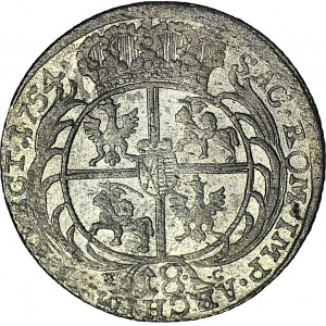August III Sas, Ort 1754, wielkie cyfry nominału, piękny