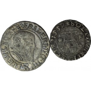 2 szt. zestaw monet, szeląg Królewiec 1557, grosz Brzeg