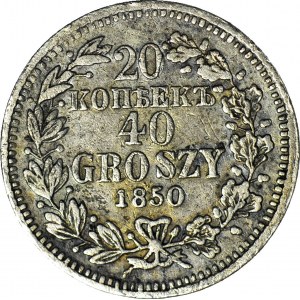 R-, Zabór Rosyjski, 40 groszy = 20 kopiejek 1850 MW, Warszawa, PODWÓJNA kokarda
