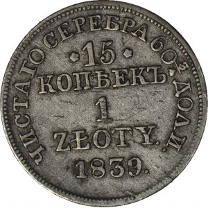 Kingdom of Poland, 1 zloty = 15 kopecks 1839 MW, Warsaw