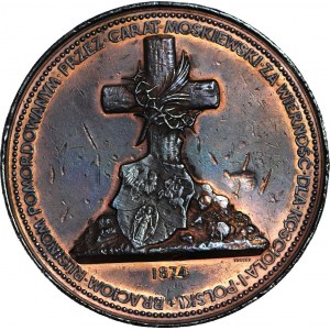 Polska XIX wiek, Medal 1874, upamiętniający Rusinów zamordowanych przez carat, brąz 64,5 mm