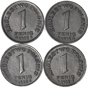 4 szt. zestaw monet, Królestwo Polskie, 1 fenig 1918 FF, mennicze