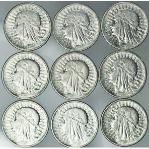 9 szt. zestaw monet II RP, 2 zł 1932,33,34 Głowa