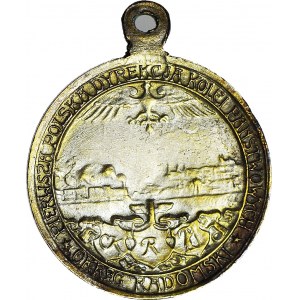 R-, Medalik niepodległościowy 1918, Na pamiątkę wydarcia kolei polskich z rąk najeźdźców, mosiądz 25mm