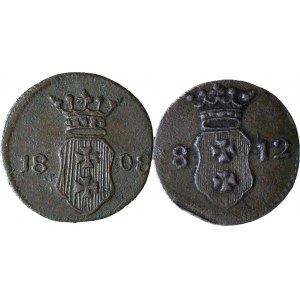 2 szt. zestaw monet, Wolne Miasto Gdańsk, Szelągi 1808 i 1812