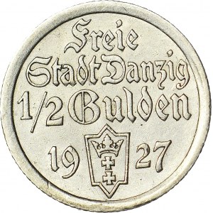 Wolne Miasto Gdańsk, 1/2 guldena 1927, rzadkie, ok. mennicze