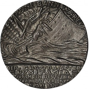 Niemcy, Medal 1915, Karl Goetz, Lusitania, 55 mm, żeliwo