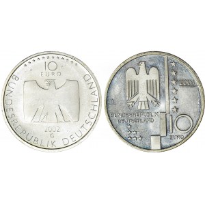 Niemczy, zestaw 2 szt. 10 Euro 2002 i 2004, Srebro