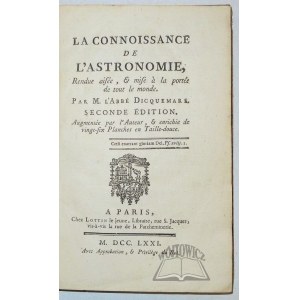 DICQUEMARE Jacques Franc&#807;ois, La connoissance de l'Astronomie.
