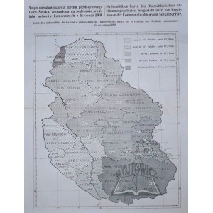 (PLEBISCYT na Śląsku). Mapa narodowościowa terenu plebiscytowego Górn.=Śląska, zestawiona na podstawie wyników wyborów komunalnych z listopada 1919.