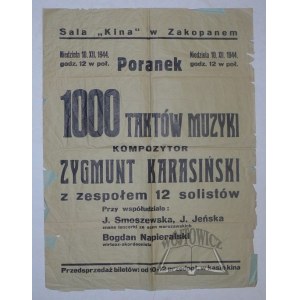 (ZAKOPANE - afisz). 1000 taktów muzyki, kompozytor Zygmunt Karasiński