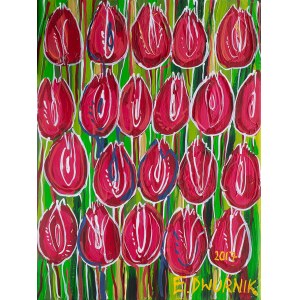 Edward Dwurnik (ur. 1943 Radzymin - 2018 Warszawa), Czerwone tulipany, 2017 r.