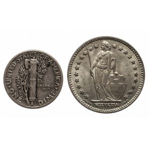 Zestaw dwóch monet srebrnych, Szwajcaria, Stany Zjednoczone Ameryki