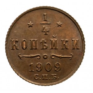 Rosja, Mikołaj II 1894-1917, 1/4 kopiejki 1909 С.П.Б., Petersburg