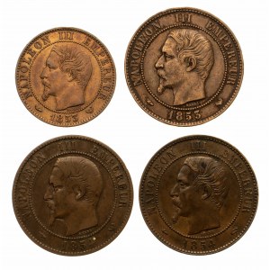 Francja, zestaw 4 wzorów monet bitych z okazji wizyt Napoleona III