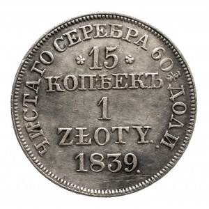 Polska, Zabór rosyjski, Mikołaj I 1825-1855, 1 złoty / 15 kopiejek 1839 MW, Warszawa.