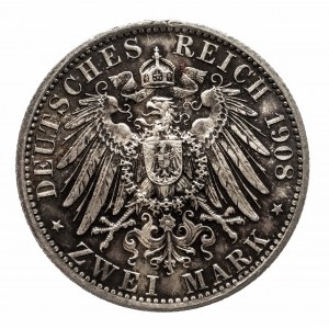 Niemcy, Cesarstwo Niemieckie 1871-1918, Saksonia - Weimar - Eisenach, 2 marki 1908, Berlin.