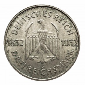 Niemcy, Republika Weimarska 1918-1933, 3 marki 1932 D Monachium, GOETHE - 100 rocznica urodzin.