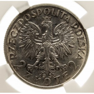Polska, II Rzeczpospolita 1918-1939, 2 złote 1933 Polonia, Warszawa NGC MS 64.