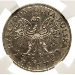 Polska, II Rzeczpospolita 1918-1939, 2 złote 1934 Polonia, Warszawa NGC MS 61.