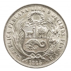 Peru, 1 sol 1865 Y.B, Lima