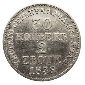 Polska, Zabór rosyjski, Mikołaj I 1826-1855, 2 złote / 30 kopiejek 1838 MW, Warszawa