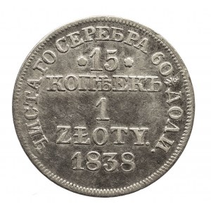Polska, Zabór rosyjski, Mikołaj I 1826-1855, 1 złoty / 15 kopiejek 1838 MW, Warszawa